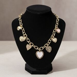 14K Gold Plated CZ Stone Mother of Pearl Heart Charm Necklace